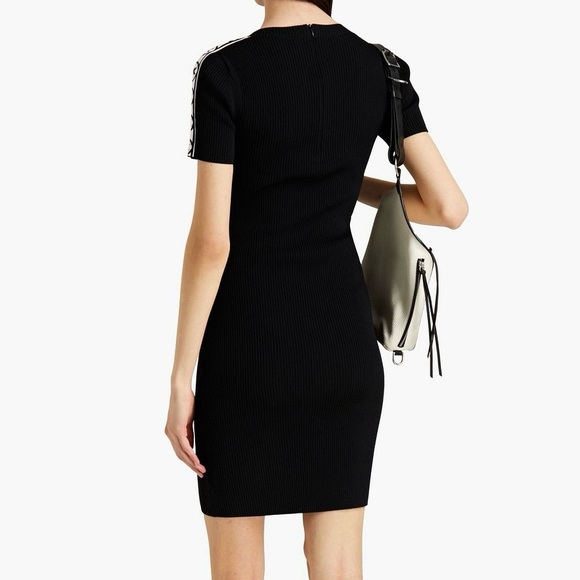 MICHAEL Michael Kors Jacquard Trimmed Ribbed Knit Bodycon Black Dress Size M - Picture 2 of 16